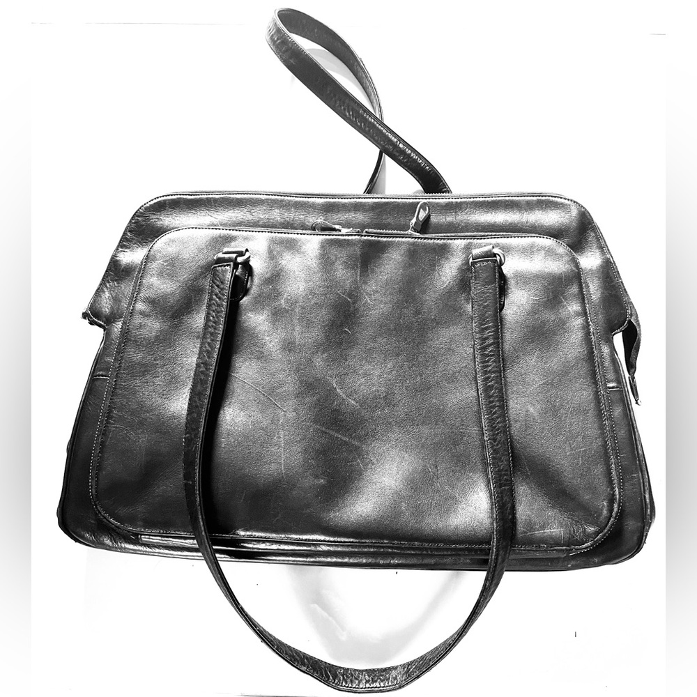 Johnny Farah  Black Leather Unisex Briefcase